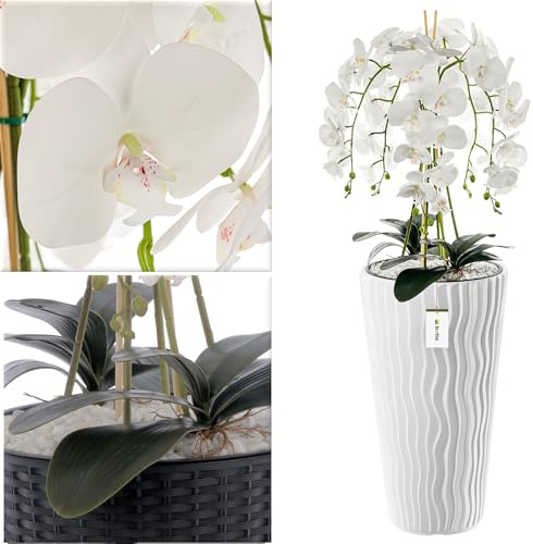 botle Konstgjord orkidé kaskadblombukett vit i kruka, vit H 115 cm hemmakontor, dekoration, orkidé med konstblomma, konstgjord orkidé i kruka
