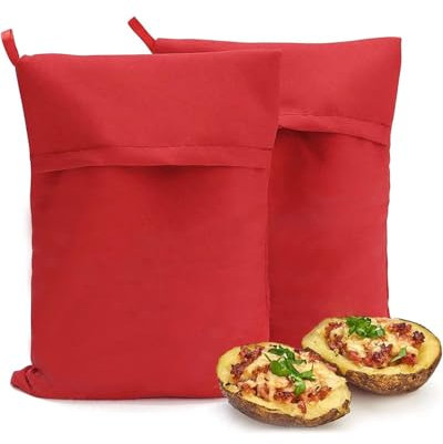 QLEUIFT 2 pcs Sac Cuisson Pomme de Terre Micro Ondes Cuit Pomme de Terre Express Sachet Cuisson Vapeur Lavable Réutilisables Pochette pour Micro-Ondes Sac à Patate Pouch Microwave Potato Express