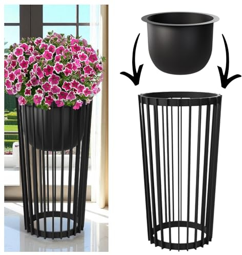 MELTOM Blumenkübel Blumentopf Pflanztopf Rund Dekorativ Ständer Plastikständer (Schwarz, XXL Topf + XXL Ständer)