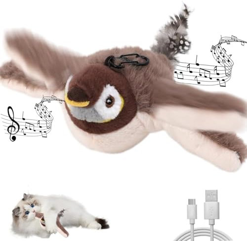 BTkviseQat Katzenspielzeug Vogel Elektrisch,Fliegender Vogel Katzenspielzeug,Vogelspielzeug für Katzen,Interaktives Intelligenz Aufladbares Katzen Spielzeug,mit Katzenminze