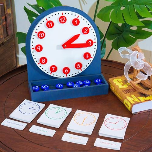 penepico Premium Montessori Learning Clock- 12-in Solid Beechwood Teaching Clock with Movable Hands & Numbers, Math & Sensory Toys for Kids Ages 3-8+, Homeschool & Classroom Materials (3.9 lbs)