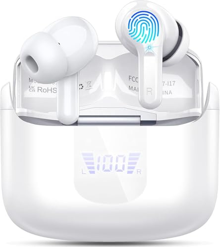 Ordtop Wireless Earbuds, Bluetooth 5.3 Headphones 2025 Headphones in Ear, 4 ENC Noise Cancelling Mic Ear buds, 40H Deep Bass Wireless Earphones IP7 Waterproof Earphones USB-C, LED Display