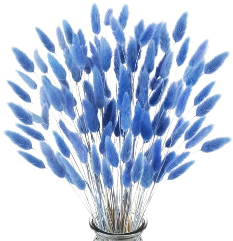 poraceous 120 Pezzi Erba Della Pampas, Fiori Secchi Decorativi,Fiori Secchi Naturali, Fioris Secchis Decorativi per Vaso, Blu Erba Della Pampas Decorative, per Casa, Soggiorno, Vaso da Terra, Boho