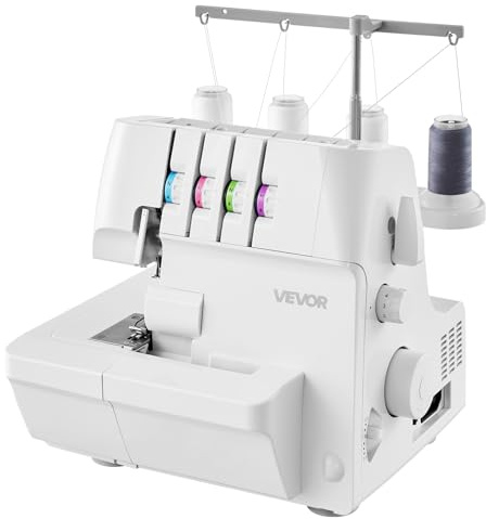 VEVOR Overlock-Nähmaschine, 1250 Stiche pro Minute, 2-3-4-Faden-fähig, einstellbarer Differentialtransport (0,7-2), mit Freiarm und LED-Beleuchtung, Nähmaschine für verschiedene Stoffe, Weiß