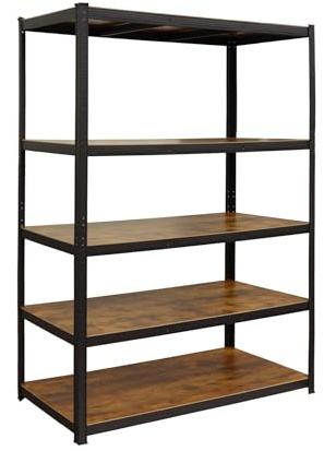 Relaxdays Estantería Pesada 500 kg, 200x120x40 cm, 5 Niveles en Madera, Acero y MDF, Negro/marrón