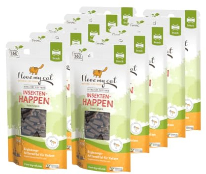 I Love My Cat Insekten-Snack for Cats with Insect Protein – 10×50 g. Hypoallergenic treats without grain or sugar. Natural, healthy cat snacks in a multipack.