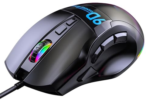 SUNGOOYUE RGB Gaming Mouse, 7 Lighting Effects with 16.8 Million Colors 9 Programmable Buttons 12000 DPI Ergonomic Design, with 1.8m Cable and 20 Macro Profiles, for PC Gaming