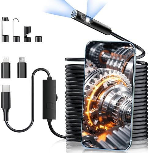 DPduct 1920P HD Endoscopio Cámara de Inspección,Boroscopio Tipo C,Camara Endoscopica IP67 Impermeablecon Sonda de 7,9 mm y 8 Luces LED (7.9mm Dual-Lens 10M)