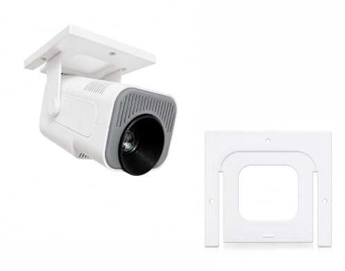 CreaTech Solutions Soporte de Pared y Techo Compatible con Proyector Gaimoo GM300 (Base Cuadrada) - Soporte 2 en 1 con Lengüeta de Seguridad - Incluye Tornillos y Tacos - Fabricado en ABS (Blanco)