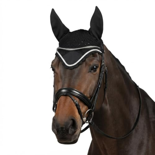 Mosquitera para caballo, elegante cascabel para montar a caballo, transpirable, protección contra moscas para pony, mazorca, sangre fría (negro, sangre fría)