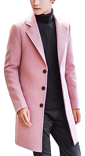Springrain Herr-rock i ullblandning, enkelknäppt överrock med hakslag, värmande design, trenchcoat för vinter, Rosa, M