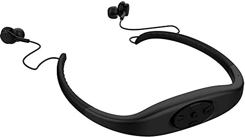 Bluetooth Kopfhörer Sport in Ear, wasserdichte Kopfhörer Schwimmen Sportkopfhörer mit FM-Radio, Im-Ohr Headset Schwimmen Ohrhörer zum Schwimmen, Surfen, Laufen, Sport (Schwarz)