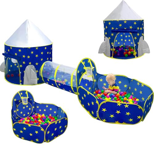 PigPigPen 3pc Kids Play Tent for Boys with Ball Pit, Crawl Tunnel, Princess Tents for Toddlers, Baby Space World Playhouse Toys, Boys Indoor& Outdoor Play House, Perfect Kid’s Gifts