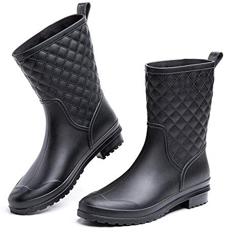 Hitmars Botas de Agua Mujer Lluvia Botines Jardín Trabajo Antideslizante Tobillo Boots Chelsea Negro Número 39 EU