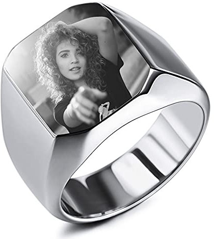 MeMeDIY Personalisierter Siegelring Angepasst Gravur Rohling für Männer Frauen Junge Mädchen Bester Freund Edelstahl Band Jubiläum Hochzeitsschmuck Geschenk (Silber Farbe Größe 62)