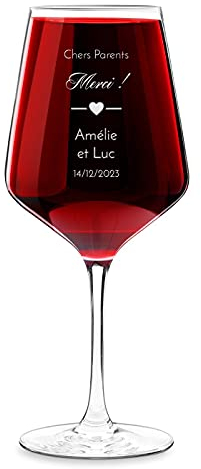 Maverton Verre a Vin en Cristal - 530 ml - Vin Rouge et Blanc - Cadeau Noel - Pour couple - Cadeau personnalisé Classique pour Parents - Parents