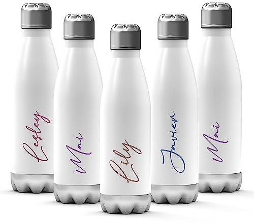 Print Maniacs Personalised Stainless Steel Water Bottle Any Name Thermal Vacuum Insulated Metal Water Bottle for 12 Hours Hot & 24 Hours Cold Drinks Sports Flask Work Gym Travel 500ml (White)
