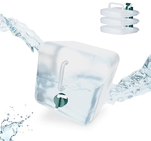 Relaxdays Faltkanister 4er Set, 10 Liter, faltbare Wasserkanister mit Hahn, BPA-frei, Plastikkanister, transparent/grün