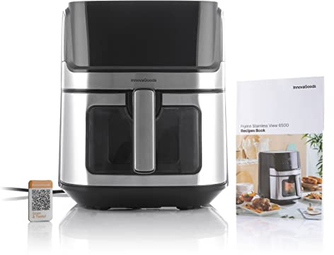 InnovaGoods - Ölfreie Heißluftfritteuse 1700W, 6,5L Kapazität, 8 Programme, Energiesparend, Schnelle Zubereitung, Antihaftversiegelung, Schwarz, Kunststoff Aluminium