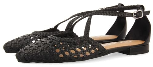 GIOSEPPO Ballerine in Pelle Blu con Treccia per Donna LESKOVIC, Nero, 37 EU