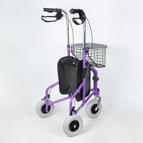 MobiWalk® 3 Wheeled Tri Rollator Walker with Front Basket & Tray | Easy to use | Upgraded Larger Wheels
