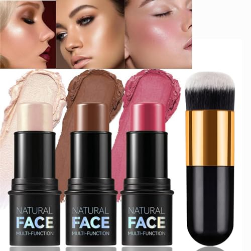 MKNZOME 3 Stück Contouring Stick, Blush Stick Highlighter Stick 3-in-1 Rouge Stick Concealer Stick Creme Blush Milk Bronzer Stick, Konturenstift Make Up für Wangen, Augen und Lippen, Langanhaltend