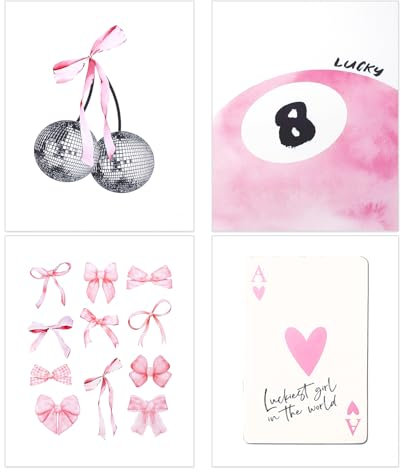 XIHIRCD 4pcs Dorm Posters, 9.84x7.87 Inch Unframed Wall Prints 4 Styles Pink Themed Wall Posters Wall Art Prints Wall Decoration Posters Aesthetic for Girls Dormitory Bedroom