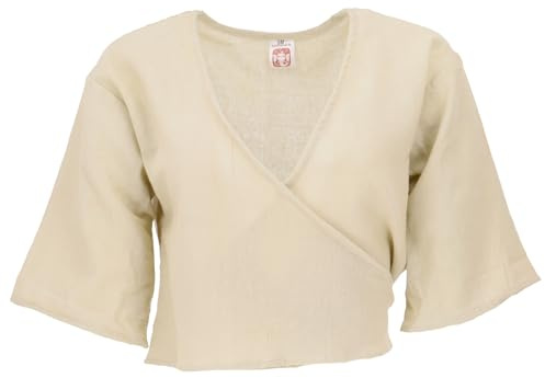 GURU SHOP Boho - Blusa avvolgente in cotone - bianco crema da donna, bianco crema, 44