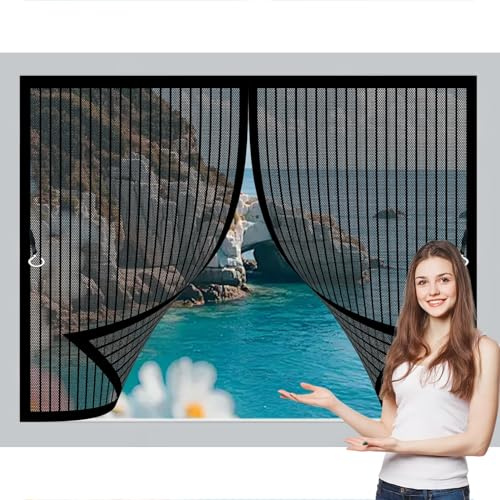 Zanzariere a Calamita 136 x 106 cm, Anti-Zanzare, Anti-Insetti, Rete Ultra-Fine, Installazione Facile, Tenda Magnetica per Finestra per Porte, Varie Taglie, Nero
