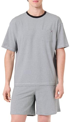 Tommy Hilfiger Conjunto de Pijama Hombre Jersey Mini Stripe Corto, Multicolor (Black Mini Stripe), XL