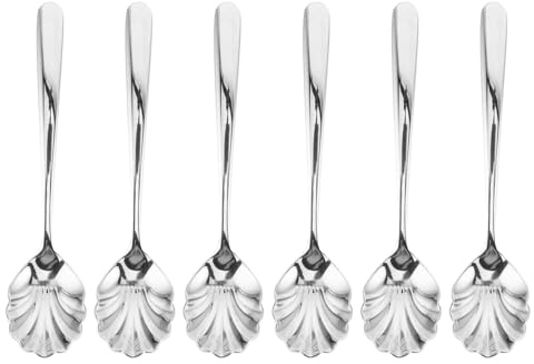 MUCKLILY Shell Shaped Dessert Spoons Set of 6 Stainless Steel Scalloped Coffee Spoons for Ice Cream Yogurt Oatmeal Cake Hotels Cafes Party Serving