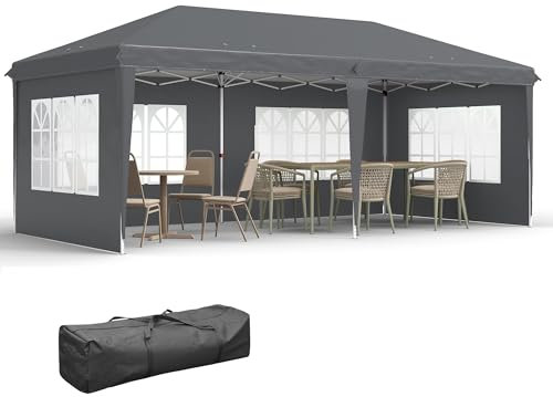 Outsunny Tonnelle de Jardin extérieure Pop-up Pliante, Tente de réception 3 x 6 m, pavillon chapiteau Barnum, 3 cotés démontables, Sac de Transport Inclus, piquets d'ancrage au Sol, Gris