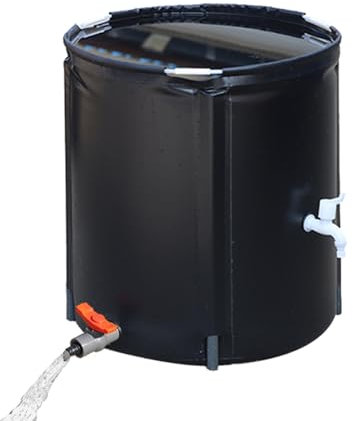 Barril de lluvia plegable, sistema de recogida de agua de lluvia de PVC con espigas y kit de desbordamiento, almacenamiento de agua portátil para jardín