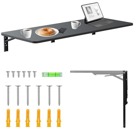 Maclean MC-128 - Estantería de Pared Plegable de 100x40 cm, Capacidad de Carga de 50 kg, Mesa Plegable con Bloqueo de Seguridad y Nivel de Burbuja, para Cocina, Oficina, Taller o Garaje (Negro)