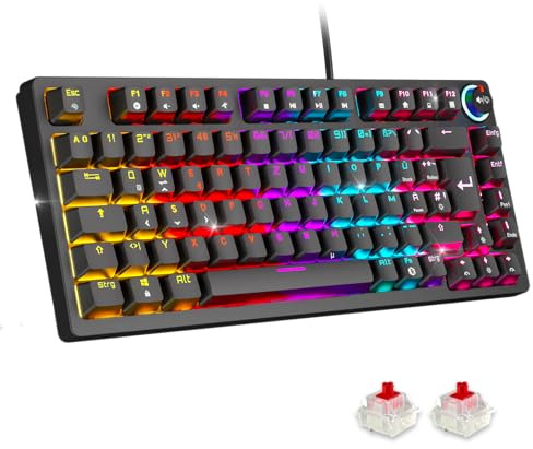 EMPIRE GAMING K248 - Mechanische Gaming-Tastatur DE (QwerTZ), Kabelgebunden, MX Red, Multimedia-Rad, USB-C, RGB-Hintergrundbeleuchtung, 82 Tasten, Anti-Ghosting, PC/PS4/PS5/Xbox (svart)