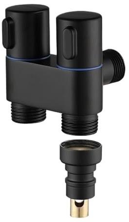 Rubinetto a doppia uscita for lavatrice Valvola di arresto automatico dell'acqua Connettore G1/2 Angolo ingresso e due(Black)