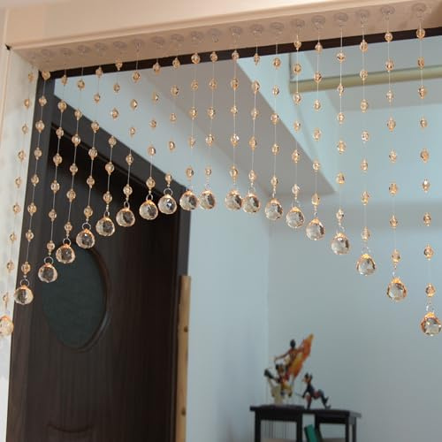 HYSENM 20 Strings Crystal Beaded Curtains for Doors Arched Beaded Curtain | Hanging Doorway Room Decor with Crystal Balls, Door Beaded String Curtain Divider for Home, Coffee House, Bedroom, Restaurant