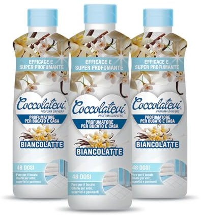 COCCOLATEVI Perfumador Ropa Lavadora Blanco Leche, 3 paquetes de 300 ml, para usar como fragancia para la colada, fragancia doméstica o limpiador de suelos