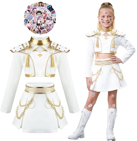 yumcute Kids Costumes, Girls Cosplay Outfit Anime Hunter Style, Pop Idol Costume Set with 74 Stickers, Girls Fancy Dress for Halloween Carnival Fasching Birthday Party Stage Performance Dress Up（110）
