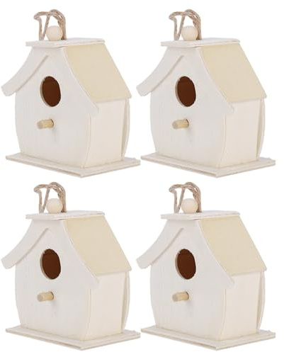 Cryfokt Mini Casa para Pájaros única de Madera, Refugio Seguro, Adornos Colgantes para Jardín, Patio, Juego de 4, Adecuado para Todos los Pájaros, 2,8x1,6x2,8 Pulgadas