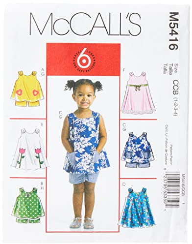McCall's M5416 Toddlers' Tent Tops, Dresses and Shorts Sewing Pattern, Sizes 1-4