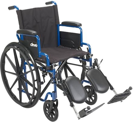 Drive Medical Blue Streak Lightweight Foldable Wheelchair - Enhanced Mobility Support - Durable Construction - Padded Comfort - Swing-Away Leg Rests - Desk Arms - Blue/Black - 18 Inch Seat
