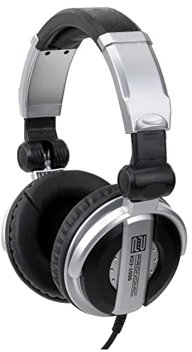 Pronomic KDJ-1000 Auriculares DJ con Aislamiento Externo dinámico - Auriculares de Estudio con Cable (107 db SPL, Cable de 3,5 m, Diadema Ajustable, Incluye Adaptador) - Plata/Negro
