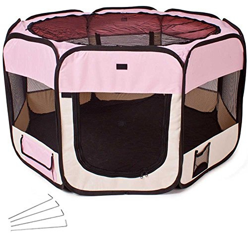 BAKAJI 2830035 Cama Plegable para Ahorrar Espacio de Viaje, Valla para Animales pequeños, para Interior y Exterior, Rosa