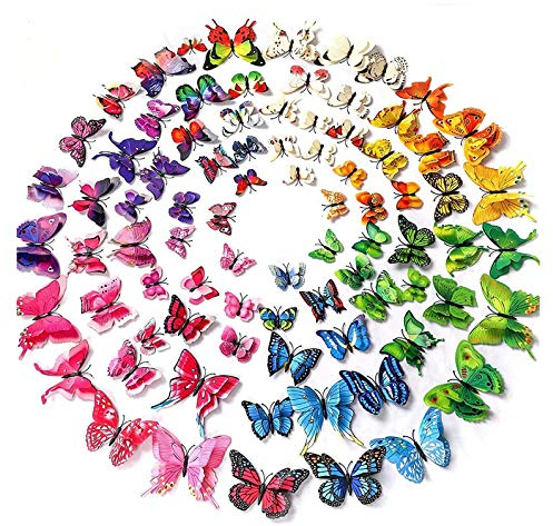 96 3D-Farb-Schmetterlingskunst-Wandaufkleber, Hochzeits- / Geburtstagsfeierdekoration, Kinder- / Kinderzimmer- / Wohnzimmerdekoration, DIY-Wandaufkleber und entfernbare Wandaufkleber.