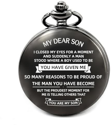 Son Gifts from Mom Personalized Pocket Watch for Valentines Day Graduation Birthday Christmas Fathers Day (Inspirational Gift for Son)