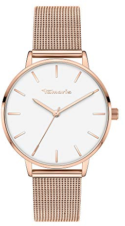 Tamaris Damenuhr – Schlichte, runde Armbanduhr für Damen 36 mm - Armbanduhr mit Edelstahl Meshband in Silber, Gold, Roségold, Schwarz, Blau, Grün, Lila UVM, wasserfest