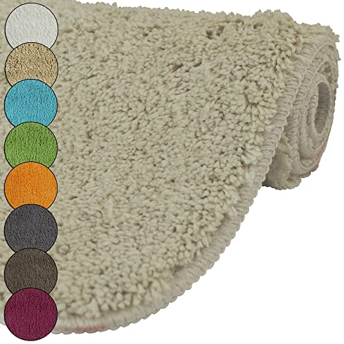 DILUMA | Badematten Set 2 Teilig Badematte 50x80 und WC Vorleger 45x50 cm Beige | Badteppich Set | Flauschiger Hochflor, Weich, rutschfest, Saugstark