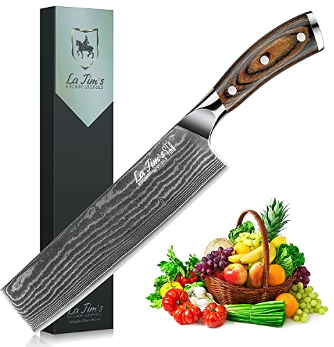 LA TIM'S Couteau de chef professionnel, couteaux de cuisine damas en acier inoxydable (Damas Couteau Nakiri)