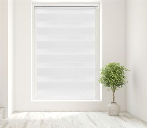 Caecus White Day and Night Zebra Roller Blind Dual Layer Fabric Aluminium Rail Easy Fit Home Office Bedroom Kids Room Easy Fit 140cm Width x 160cm Drop